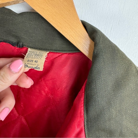 Vintage Wrangler Mens Olive Army Green Quilted Work Jacket Sz 42 Distressed - Picture 6 of 16